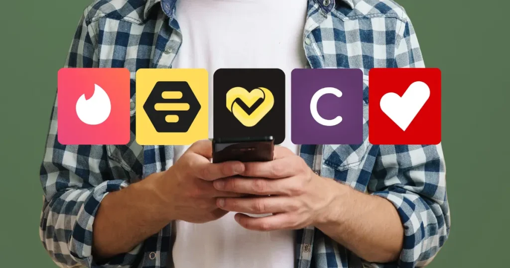 Person nutzt Smartphone mit Icons bekannter Dating-Apps beim Online-Dating 2026